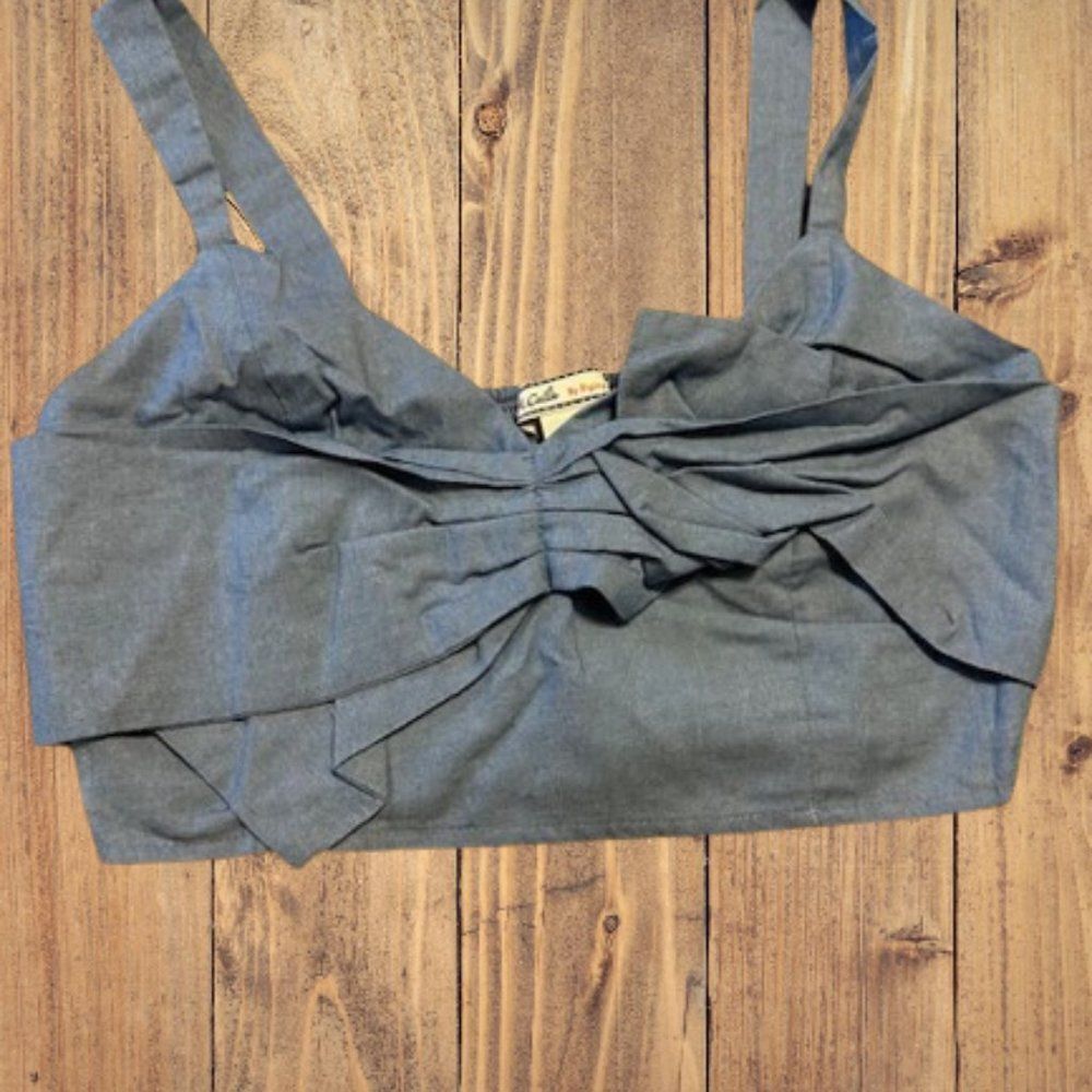 Flying Tomato Blue Cropped Top with Bandage Bow On Front   4211  Medium  NWT